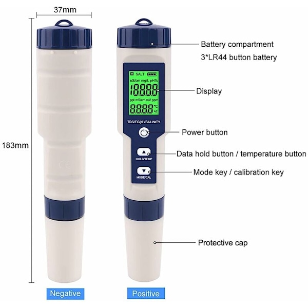 Digital PH-mätare med bakgrundsbelyst display, multiparameter vattentestare erbjuder enkel kalibrering för poolunderhåll, dricksvattenhälsa och