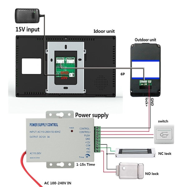 7 tommer TFT LCD Videodørtelefon Fingeraftryk Adgangskode ID-kort Fjernbetjening Sikkerhed Adgangskontrol 100-240VUS Stik