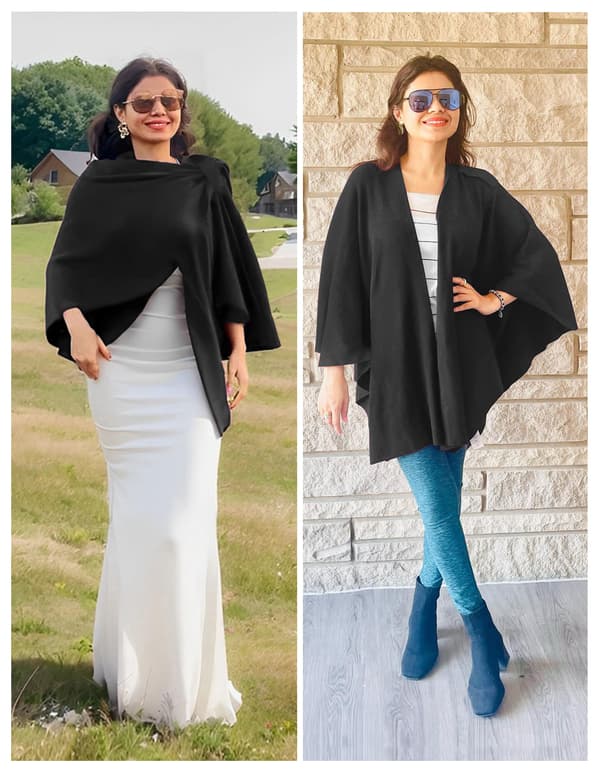 Ponchosjal för damer, kashmirliknande stickad cape-kofta, present