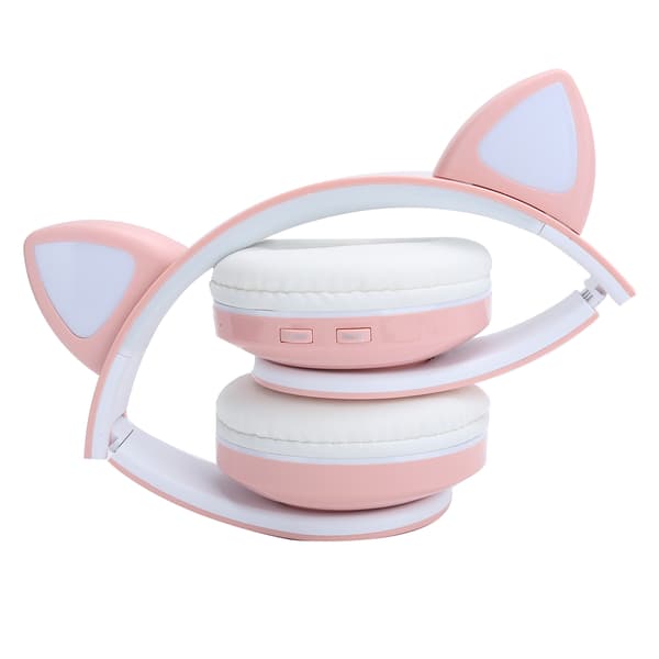 Bluetooth 5.0 Stereo Musikhörlurar Kattöron Belysning Söta Headset för Unga