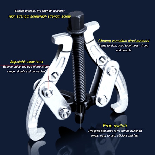 8-delt Gear Puller Kit 6 tommer 3-kjeve Krom Vanadium Stål Fjerning Verktøy for Hjul, Lager, Svinghjul