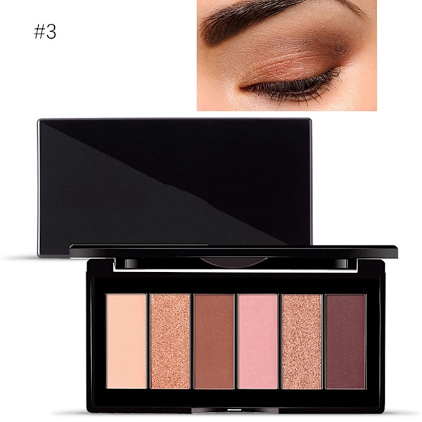6 Farver Vandfast Langvarig Mat Glitter Øjenskyggepulver Palette (3#)