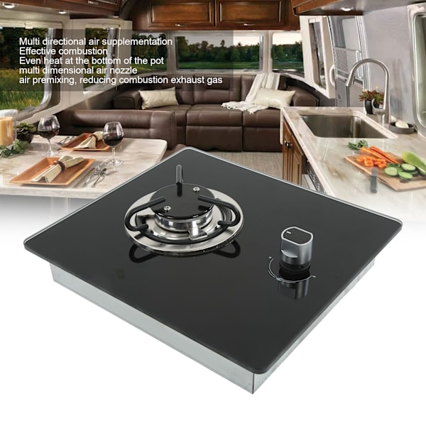 RV Gasspiseplade 290x325mm Hærdet Glaspanel 1.8Kw Effekt Fri Ildjustering til Caravan Yacht Båd Køkken