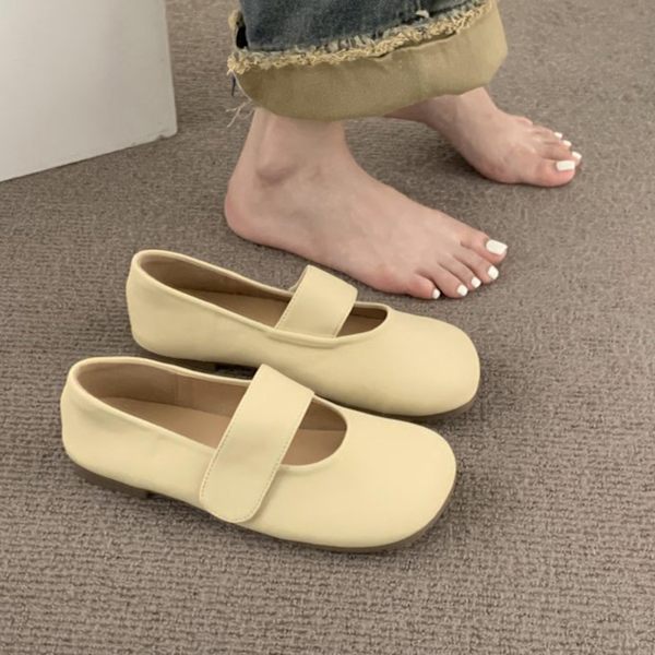Damskor Bred Rem Enkel Slätt Söt Elegant Stilren Halksäker Mjuk Sula Retro Ballerina Present Aprikos 38