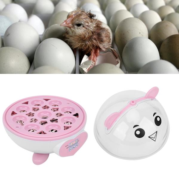 Halvautomatisk Inkubator Hushåll Liten 9 Ägg Inkubator för Kyckling Anka Fågel Duva Vaktel 110-240V(Rosa EU-kontakt)