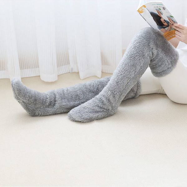 Plys Overknee Strømper til Kvinder, Fluffy Vintervarme Strømper, Teddy Fleece Overknee Strømpebukser, Bløde Knæstrømper til Efterår Vinter Hjemmesko Vinterstrømper