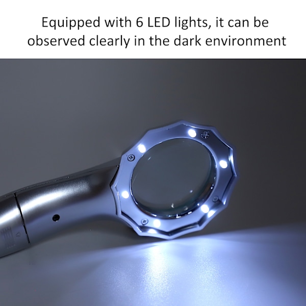 TH‑600554 Käsikäyttöinen suurennoslasi 6 LED-valolla, pieni pitsikuvio, ulkokäyttöön