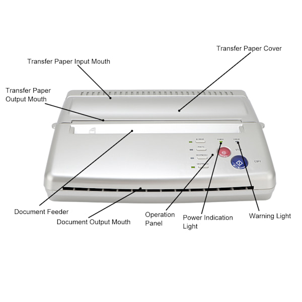 Tatoveringsskabelon Overførselsapparat Termisk Tatovering Mønster Kopimaskine Printer til Tatoveringskunstnere Sølv 100‑240VUS Stik