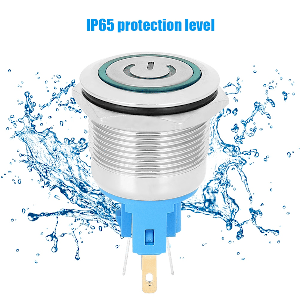 2 stk. IP65 DC12-24V 22mm Rustfrit Stål Nulstillingsknap 6-polet Trykknapkontakt med SkiltGrøn