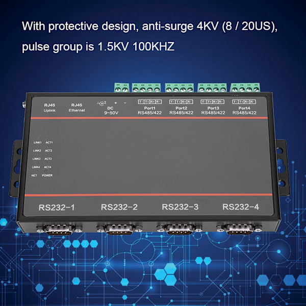 Seriell Server 4-Serier RS232/485/422 till Ethernet 5-36V för Industriell Kontrollplats