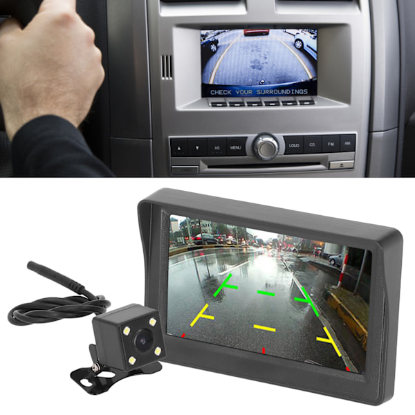 Backkamera 4,3 tum Monitor Kit Bil Bakkamera Parkeringssystem Vattentät Nattseende för Husbilar Trailers Lastbilar Pickuper 4LED Ljuskamera