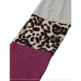 Langærmet leopardprintet farveblok tunika til kvinder med rund hals og stribede skjorter, afslappede bluser og toppe (style1663)