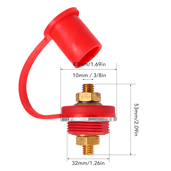1 Par Batteripol Thru Panel 250A Rød Svart 3/8in Stud Batteri Binding Post for Bil Marine RV