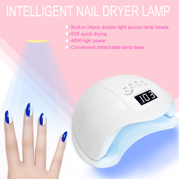 48W Intelligent Timing LED UV Gel Nagellackstorkare Lampa Hushåll Nageltorkningsmaskin Vit