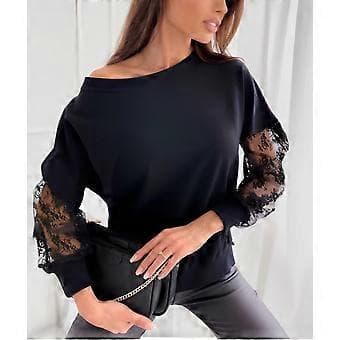 1 stk. patchwork langermet T-skjorte - svart (stil 582)