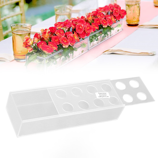 Akrylblomvas Lång Rektangel Transparent Modern Vas 12 Hål Blomlåda med LED-lampor