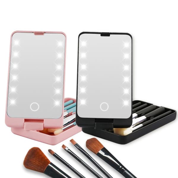 Sammenklappeligt LED Makeupspejl, Bærbart Mini LED Makeupspejl, Dæmpbare LED-lys, Touch Screen Kontrol, Justerbar Belysning, Indbyggede LED-lys