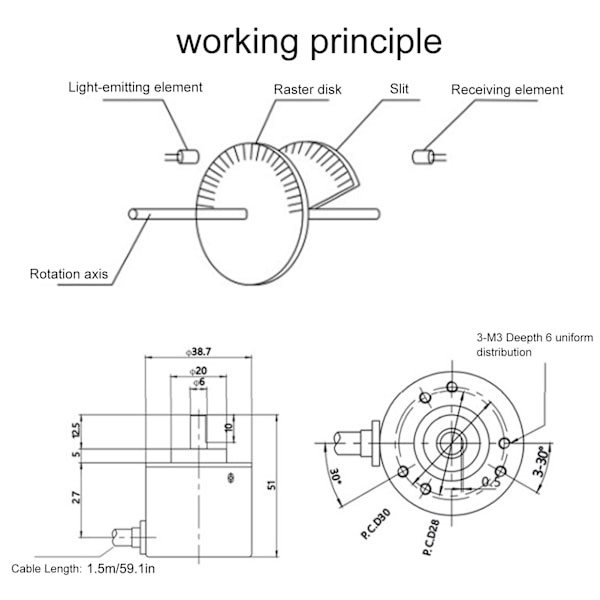 Fotoelektrisk Encoder ABZ 3-fas DC5-24V Solidaxel för Kontorsautomatisering, Teknik och Fält 600Z