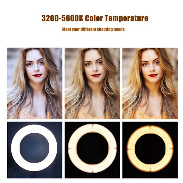 LED-rengasvalo suoratoistoon ja selfie-kuviin, 12 tuumaa (EU-pistoke 100-240V)
