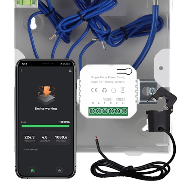 Smart Energimätare för ZigBee KWh Strömförbrukning Mätare med 80A Clamp Strömtransformator 90‑250VAC