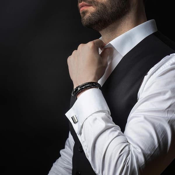 Læderarmbånd til Mænd Sort | Magnetisk Stållås