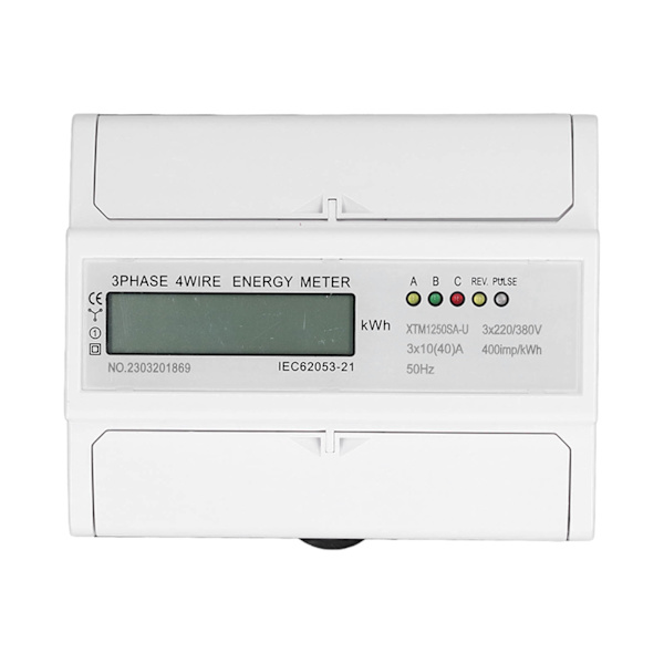 Elmätare 3-fas 4-trådig LCD Eltester DIN-skena Ström Spänning Effektmätare 3x220V/380V
