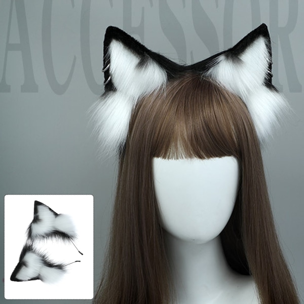 Cat Fox Faux Fur Ears Pannebånd Søt Halloween Kjole Håndlaget Ani