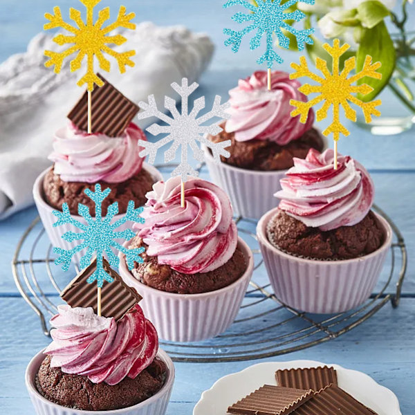 Glittrande Snöflinga Design, Återanvändbar Glittrande Standard Muffinfolie Med Slät Bambupinne För Födelsedagsfester Högtider Bröllopstillfällen (30