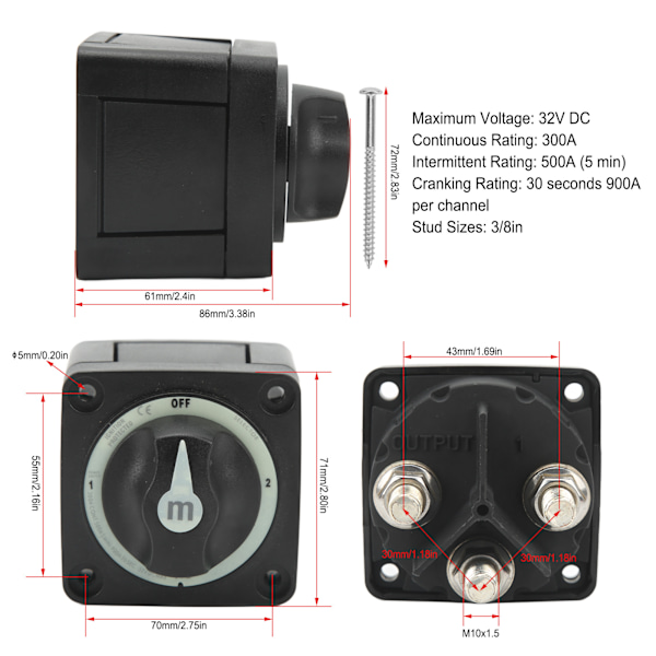 Marine Batteri Selektor Switch 4 Position Isolator Strømkredsløb Afbryder til Båd RV