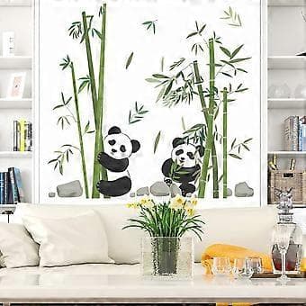 Panda Äter Bambu Väggdekal Söt Tecknad Panda Väggdekaler Vardagsrum Sovrum Soffa TV Vägg