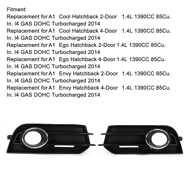 Par Forlygtegitter til Forlygte, Sort 8X0807681A Udskiftning til A1 Cool Hatchback 2‑Dørs 2014