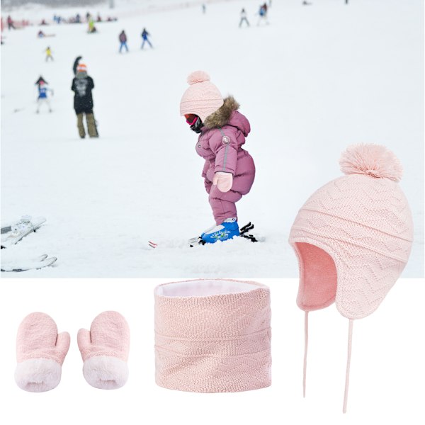 3 st Baby Vintermössa Halsduk Handskar Set Stickad Fleecefodrad Mössa Tjock Mjuk Varm Mössa för 1-3 År Gamla Barn Pojkar Flickor