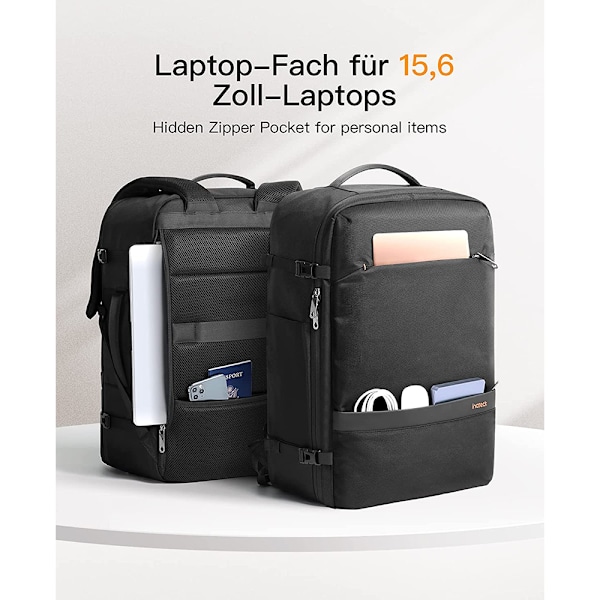 Ryggsäckar för Resor, Slitstarkt Vattentätt Nylonmaterial Lättvikt, Laptopfack för 15,6 Tums Laptops Multifunktionell med Flera Fack för Flygbolag