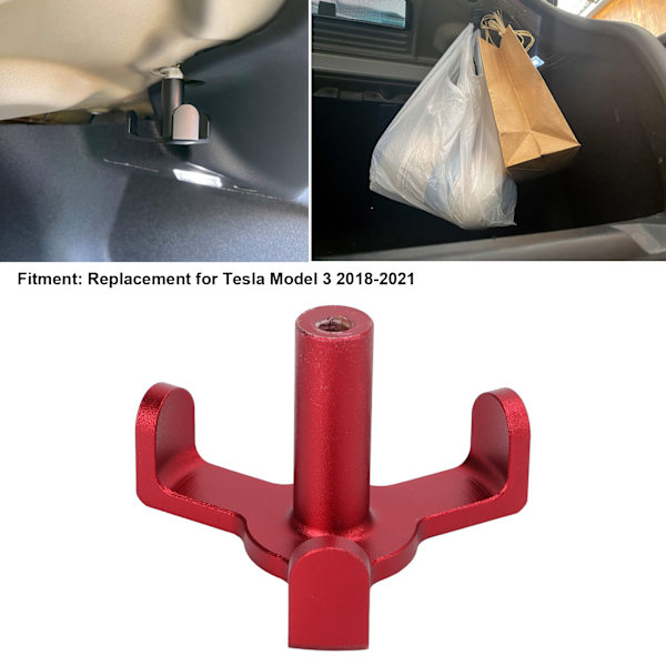 Indvendig Bagagerums-Krog til Indkøb, Aluminium Legering, Udskiftning til Tesla Model 3 2018‑2021, Rød