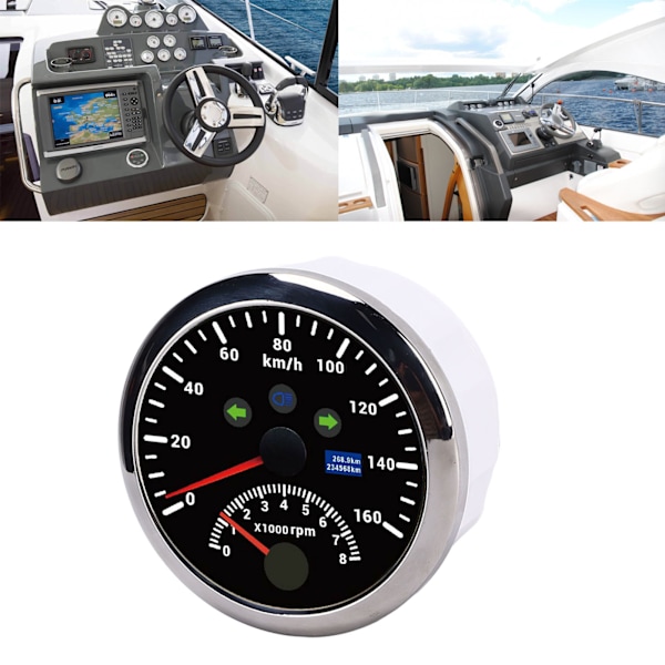 85mm 160 km/t GPS Speedometer 0‑8000 o/min Turteller Måler LCD Rød Baggrundsbelysning til Bil Båd Yacht RV Lastbil Sort