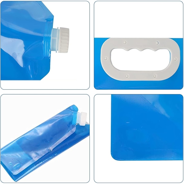 Giftfri Vattenbehållare i Livsmedelsgodkänd Plast, Utrymmesbesparande & Kompakt, Läcksäker Vikbar Portabel För Utomhusaktiviteter, Camping, Vandring, Fiske, Blå, 5L