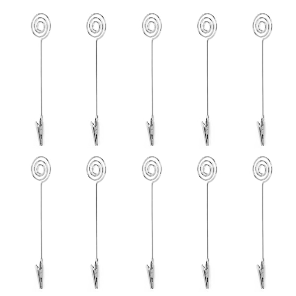 10 stk. Bordnoter Klips Skrivebord Metal Visitkort Holder Sølv Rund Billede Besked