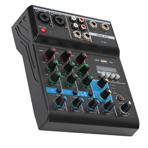 Analog Mixer Lydkort Konsol, Bluetooth Trådløs Streaming med Reverb Delay Effekt og USB Lydinterface, 4-Kanals Bærbar Mini Mixer med