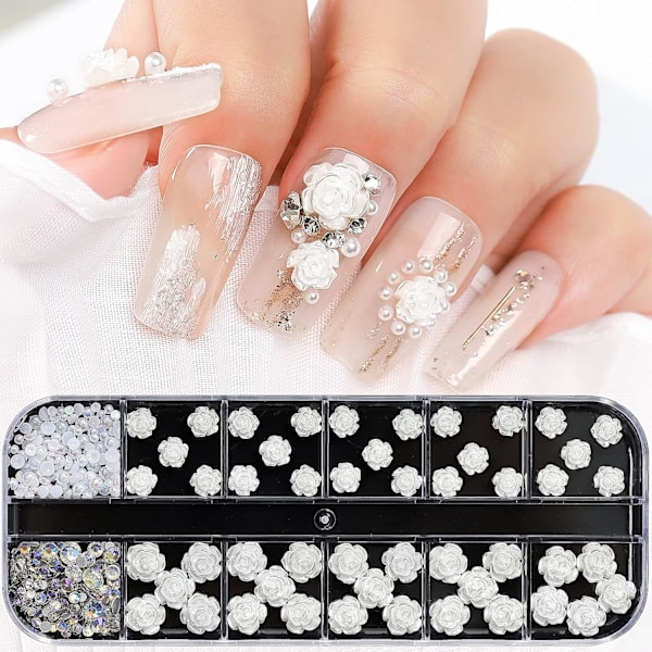 Glamoröst Nagelkonstkit, Krom Lim-På-Naglar Med Silverkromvirvel För En Lyxig Look, Konstgjorda Naglar Med 3D-Rosblomdesign Och 10