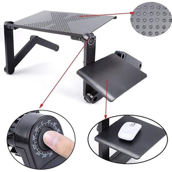 Bærbart Laptopbord i Aluminium, Foldbart Laptopbord med Køleventilator til Seng og Sofa, Justerbart Laptopstativ med Ergonomisk Design