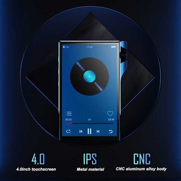 Bluetooth MP3-spelare 4.0 tums pekskärm HiFi Lossless Sound Högupplöst portabel MP3-spelare för Android 9.0 Svart