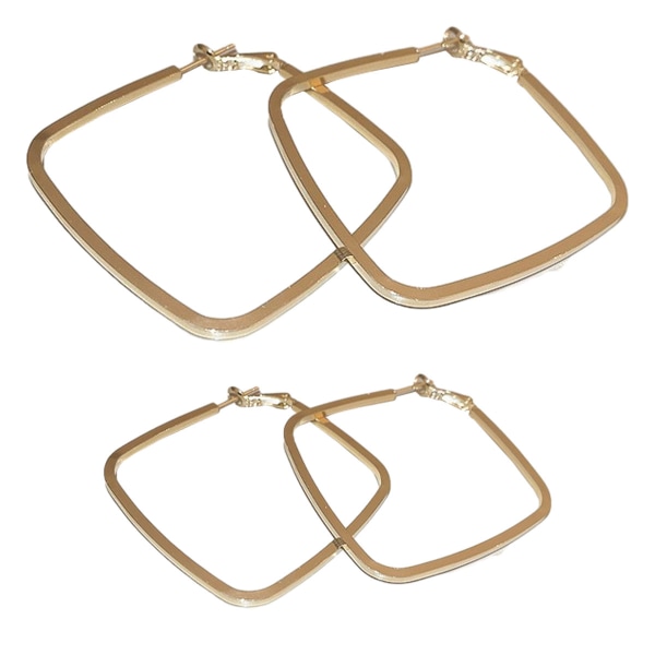 2 Pair Hoop Earrings - Large Hoop Square Earrings Small Hoop Squ