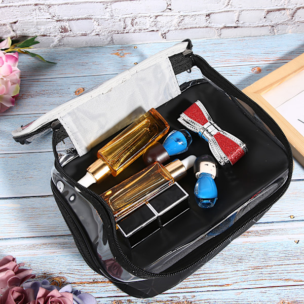 Mulifunktionel Kosmetikpose Dobbelt Lag Portabel Makeup Taske Toiletartikler Opbevaring Organizer Sort