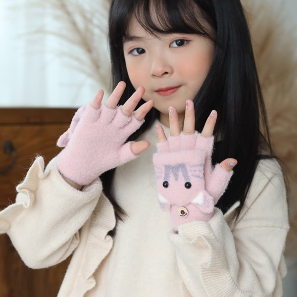 2st stickade vinterhandskar för barn ullförtjockade handskar