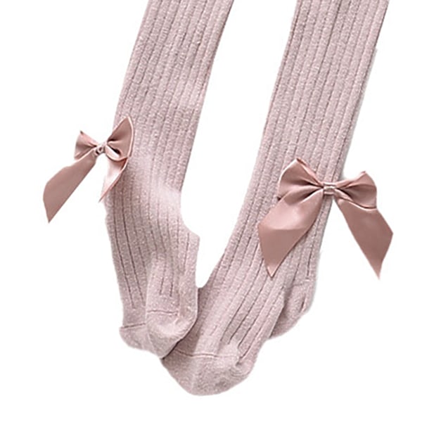 Flickleggings Strumpbyxor Varma Supermjuka Andningsbara Flickstrumpbyxor med Rosettdekor för Vår Höst Rosa L (Rekommenderas 105‑115cm /