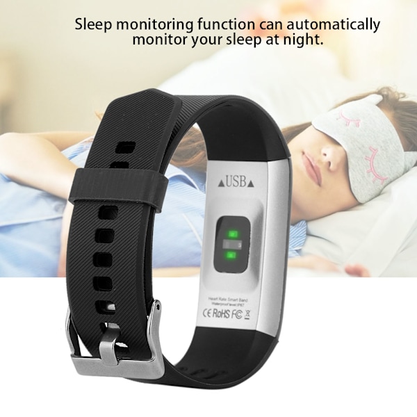 Multifunksjons Smart Vanntett Armbånd Sports Søvn Hjertefrekvens Påminnelse Klokker (Svart)
