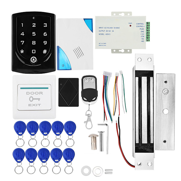 Ovien pääsynvalvontajärjestelmä 180 kg magneettilukko kaukosäätimen painike ovikello virtalähde 10 avaimenperää