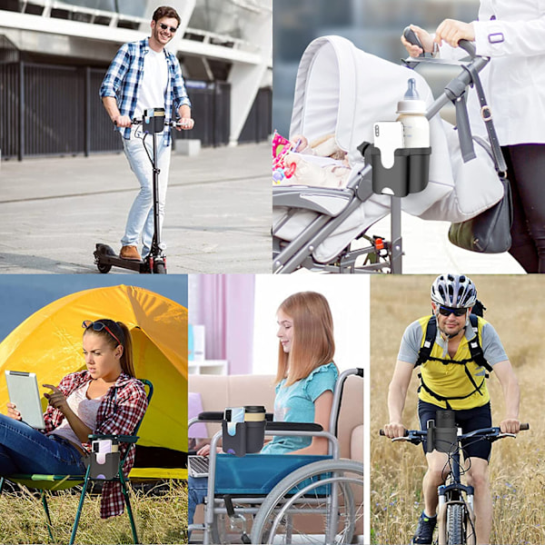 Beverage Buddy för Babyutrustning, Cykel, Rollator, Universal Dryckeshållare, Mobil Gadget-ficka, 360° Roterande Kopphållare för Barnvagnar, Cyklar