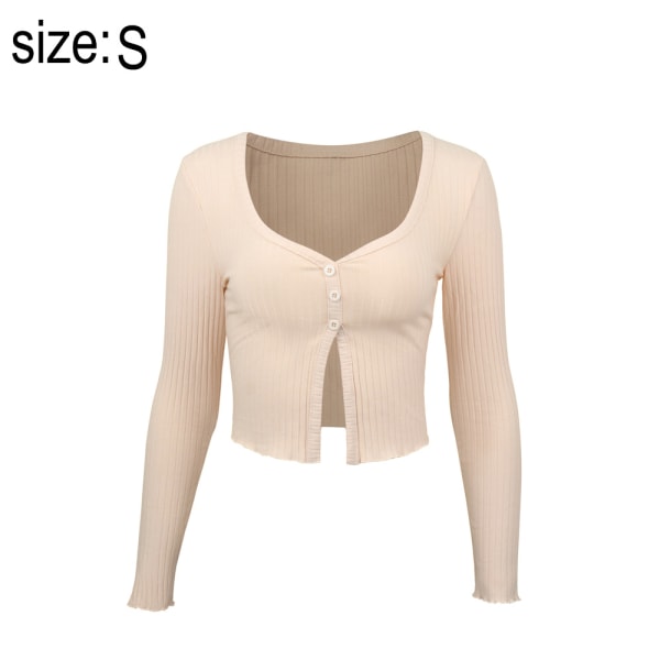 V-neck long sleeved split hem knitted open navel T-shirt