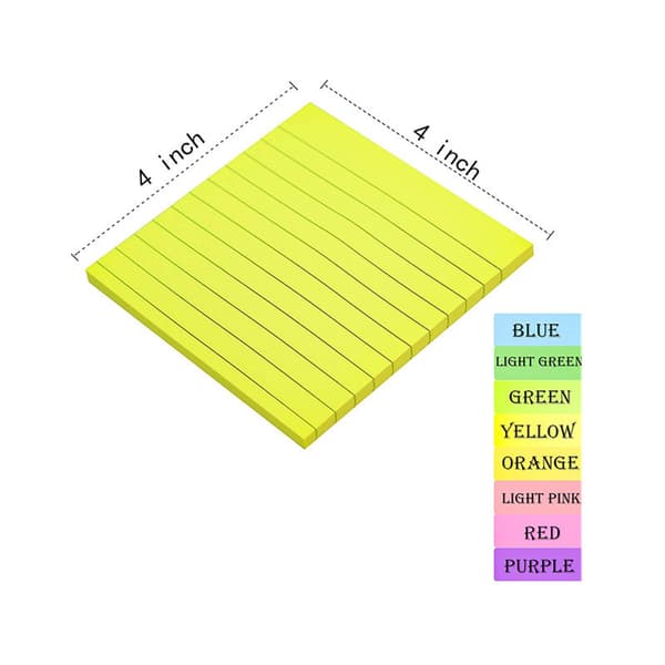4x4 gitter notesbog, 8-farvede fluorescerende striber, 50-siders sæt med sticky notes